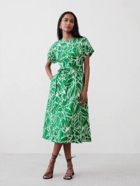 Banana Republic Factory Green Floral Poplin Tie Waist Dress